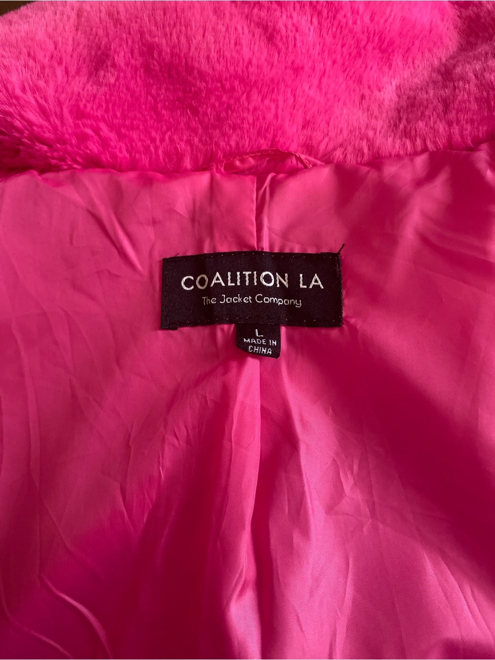 LA Coalition Jacket Company Faux Fur Hot Pink Cozy Long Coat Size Large - Picture 9 of 9